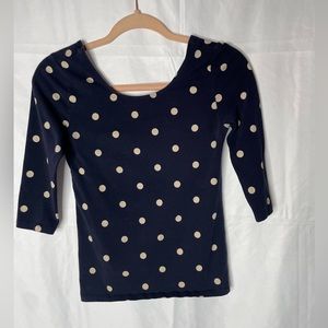 Scooped back navy & cream dot top
